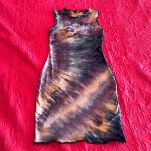 MINI TIE DIE LETTICE TRIM DRESS